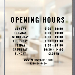 Minimalistische moderne openingsuren zwart zakelij raamsticker