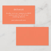 Minimalistische moderne Oranje Tangerine bruiloft Informatiekaartje (Voorkant / Achterkant)