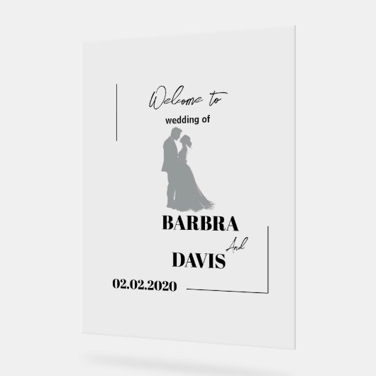 Minimalistische moderne paar silhouet bruiloft acryl bord (Hoek)