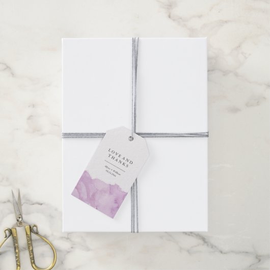 Minimalistische moderne Paarse Waterverf bruiloft  Cadeaulabel (Met Touw)