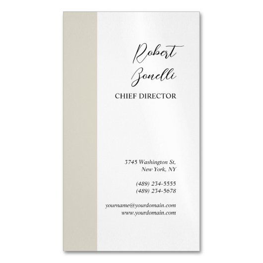 Minimalistische moderne pastel witte kleur geperso magnetisch visitekaartje (Voorkant Verticaal)