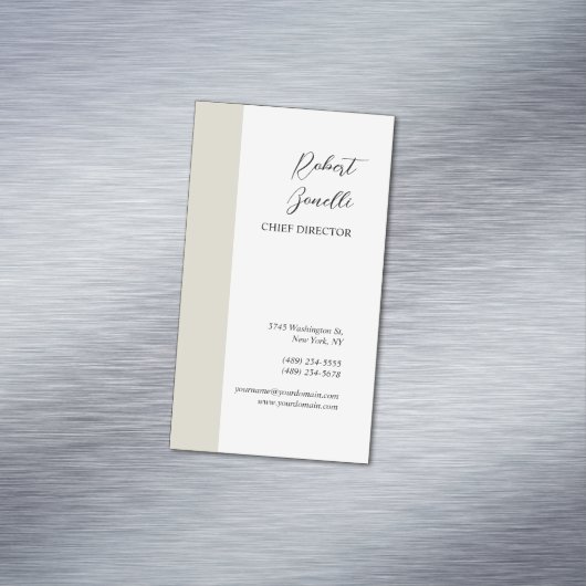 Minimalistische moderne pastel witte kleur geperso magnetisch visitekaartje (Voorbeeld)