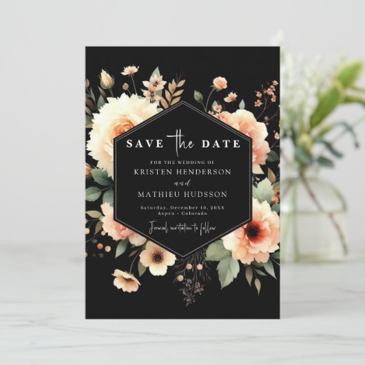 Minimalistische moderne perzik bruiloft save the date (Staand voorkant)
