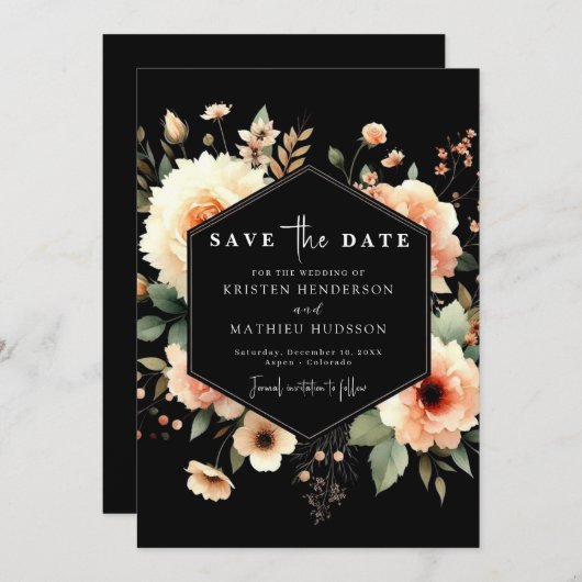 Minimalistische moderne perzik bruiloft save the date (Voorkant / Achterkant)