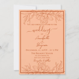 Minimalistische moderne perzik en roest bloemenbru kaart