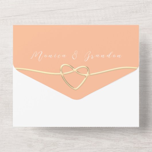 Minimalistische moderne perzik fuzz bruiloft all in one uitnodiging (Achterkant)