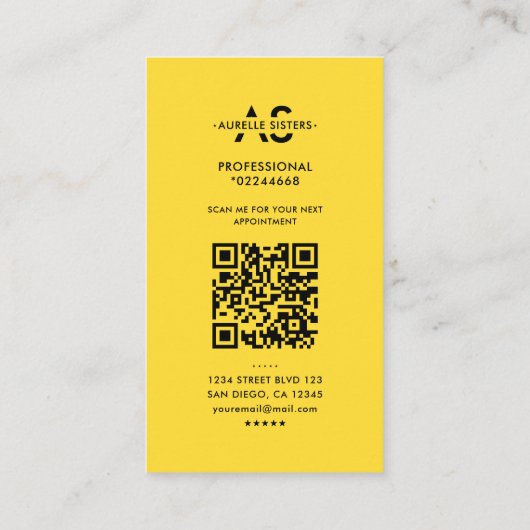 Minimalistische moderne professionele gele QR eenv Visitekaartje (Achterkant)