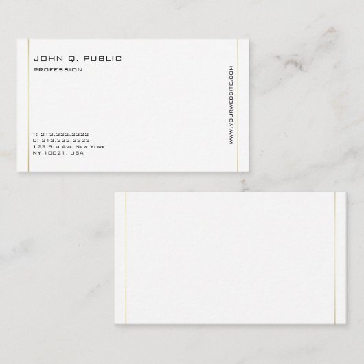 Minimalistische moderne professionele gouden kleur visitekaartje (Voorkant / Achterkant)