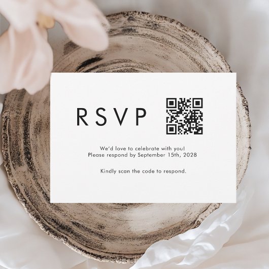 Minimalistische moderne QR-code bruiloft RSVP Kaartje