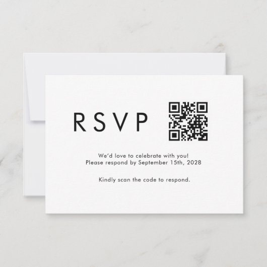 Minimalistische moderne QR-code bruiloft RSVP Kaartje (Voorkant)