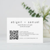 Minimalistische moderne QR-code voor foto's RSVP Kaartje (Staand voorkant)