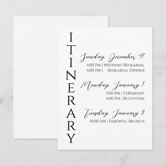 Minimalistische moderne reisbijlagekaart informatiekaartje (Voorkant / Achterkant)