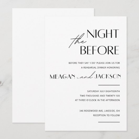 Minimalistische moderne repetitie diner uitnodigin kaart (Voorkant / Achterkant)