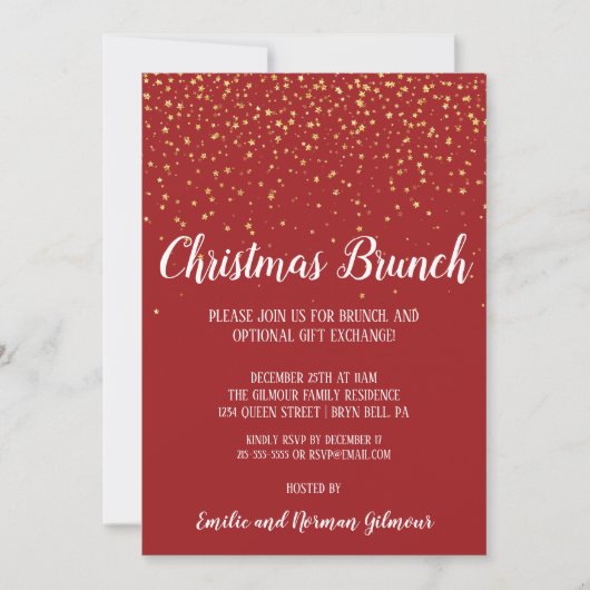 Minimalistische moderne|Rode Confetti Kerstbrunch Kaart (Voorkant)