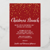 Minimalistische moderne rode kerst brunch goud folie uitnodiging (Voorkant)