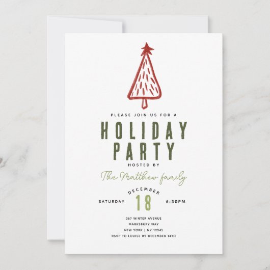 Minimalistische moderne rode kerstboom vakantie kaart (Voorkant)