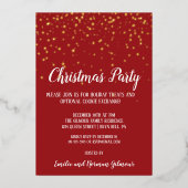 Minimalistische moderne rode kerstfeest goud folie uitnodiging (Voorkant)