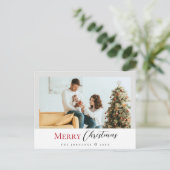 Minimalistische moderne rode vrolijke kerstscriptf feestdagenkaart (Staand voorkant)