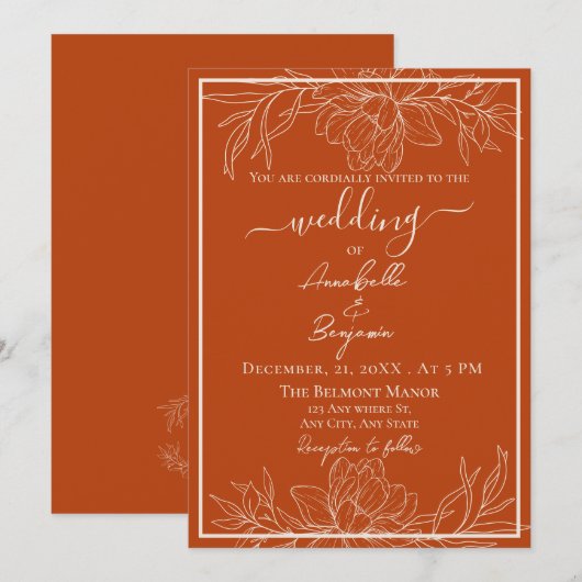 Minimalistische moderne roest bloemenbruiloft kaart (Voorkant / Achterkant)