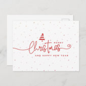 Minimalistische moderne rood-witte kerstvakantie feestdagenkaart (Voorkant / Achterkant)