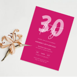 Minimalistische moderne roze 30e verjaardagsfeestj kaart