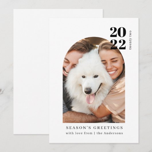 Minimalistische moderne roze boog koppelhond leuke feestdagenkaart (Voorkant / Achterkant)