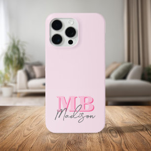 Minimalistische moderne roze initiële monogram iPhone 15 pro max case