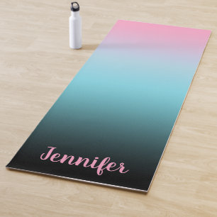 Minimalistische moderne roze luchtblauw en zwarte yogamat