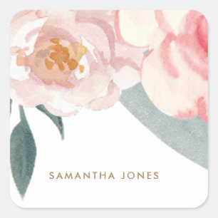 Minimalistische Moderne Roze Pioen Bloemige Waterv Vierkante Sticker