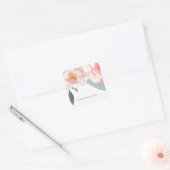 Minimalistische moderne roze pioenroos bloemige wa vierkante sticker (Envelop)