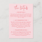 Minimalistische moderne roze rode bruiloft details informatiekaartje (Voorkant)
