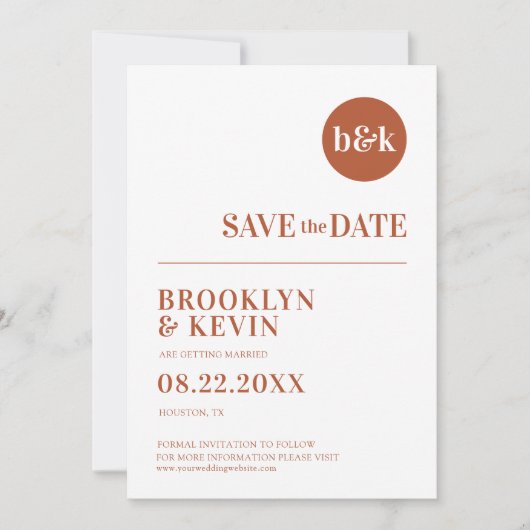 Minimalistische moderne Rust Terracotta Wedding Mo Save The Date (Voorkant)