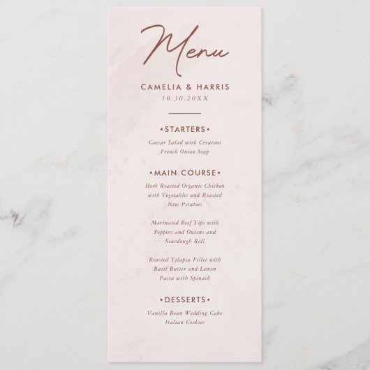 Minimalistische moderne rustieke kalligrafie bruil menu (Voorkant)