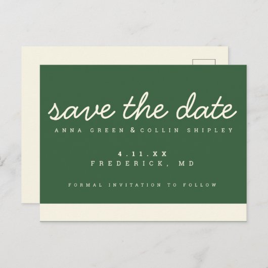 Minimalistische moderne salie en crème Save the Da Briefkaart (Voorkant / Achterkant)