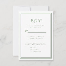 Minimalistische moderne saliegroen witte trouwklas RSVP kaartje