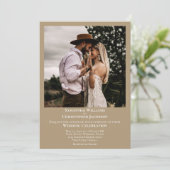 Minimalistische moderne Sandy Tan foto bruiloft Kaart (Staand voorkant)