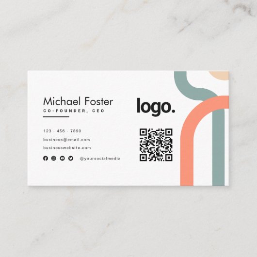 Minimalistische moderne scanbare QR-code Visitekaartje (Voorkant)