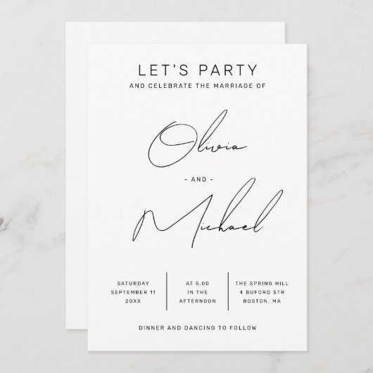 Minimalistische moderne schone script bruiloft + Q Kaart (Voorkant / Achterkant)