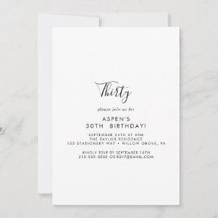 Minimalistische moderne script 30e verjaardagsuitn kaart