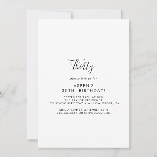 Minimalistische moderne script 30e verjaardagsuitn kaart (Voorkant)