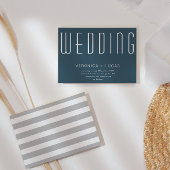 Minimalistische moderne script blauw en wit bruilo kaart