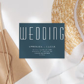 Minimalistische moderne script blauw en wit bruilo kaart