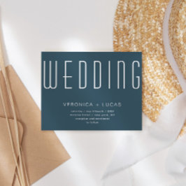 Minimalistische moderne script blauw en wit bruilo kaart