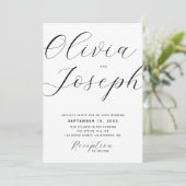 Minimalistische moderne script bruiloft. Foto en Q Kaart (Staand voorkant)