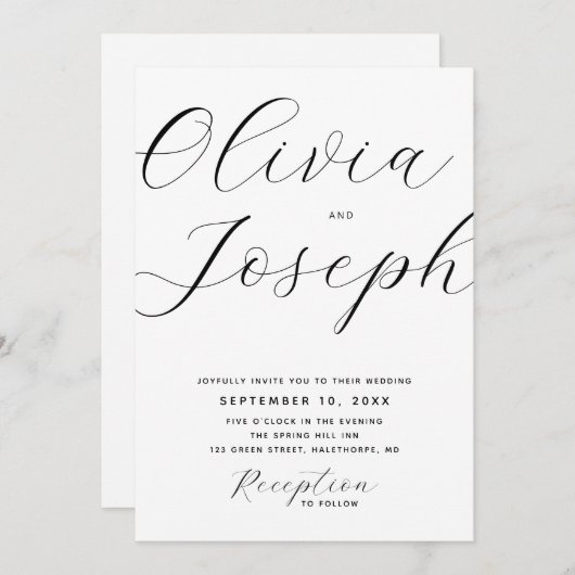 Minimalistische moderne script bruiloft. Foto en Q Kaart (Voorkant / Achterkant)