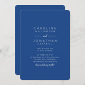 Minimalistische moderne script bruiloft kobalt bla kaart (Voorkant / Achterkant)