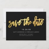 Minimalistische moderne script chic zwart + goud save the date (Voorkant)