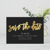 Minimalistische moderne script chic zwart + goud save the date (Staand voorkant)