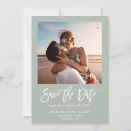 Minimalistische moderne script groene chic foto save the date
