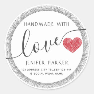 Minimalistische moderne script handgemaakte rode h ronde sticker